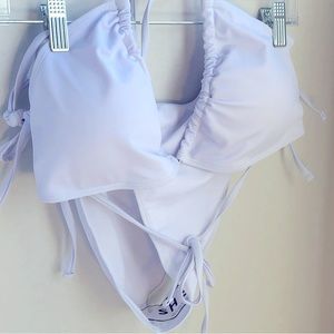 Shein White Plus 2xl Ruched Halter Triangle Tie Side Bikini Swimsuit